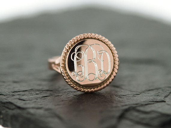 925 Sterling Silver Rose Gold Round Nautical Rope Monogram