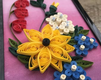 Quilled Flower Arrangement in Frame, Paper Quilling Art