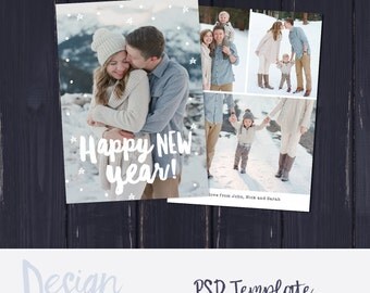 Happy New Year Card Template, 2017 Greeting Card, New Years Greeting Card, Photoshop Template, Photo Template, New Years Card Template