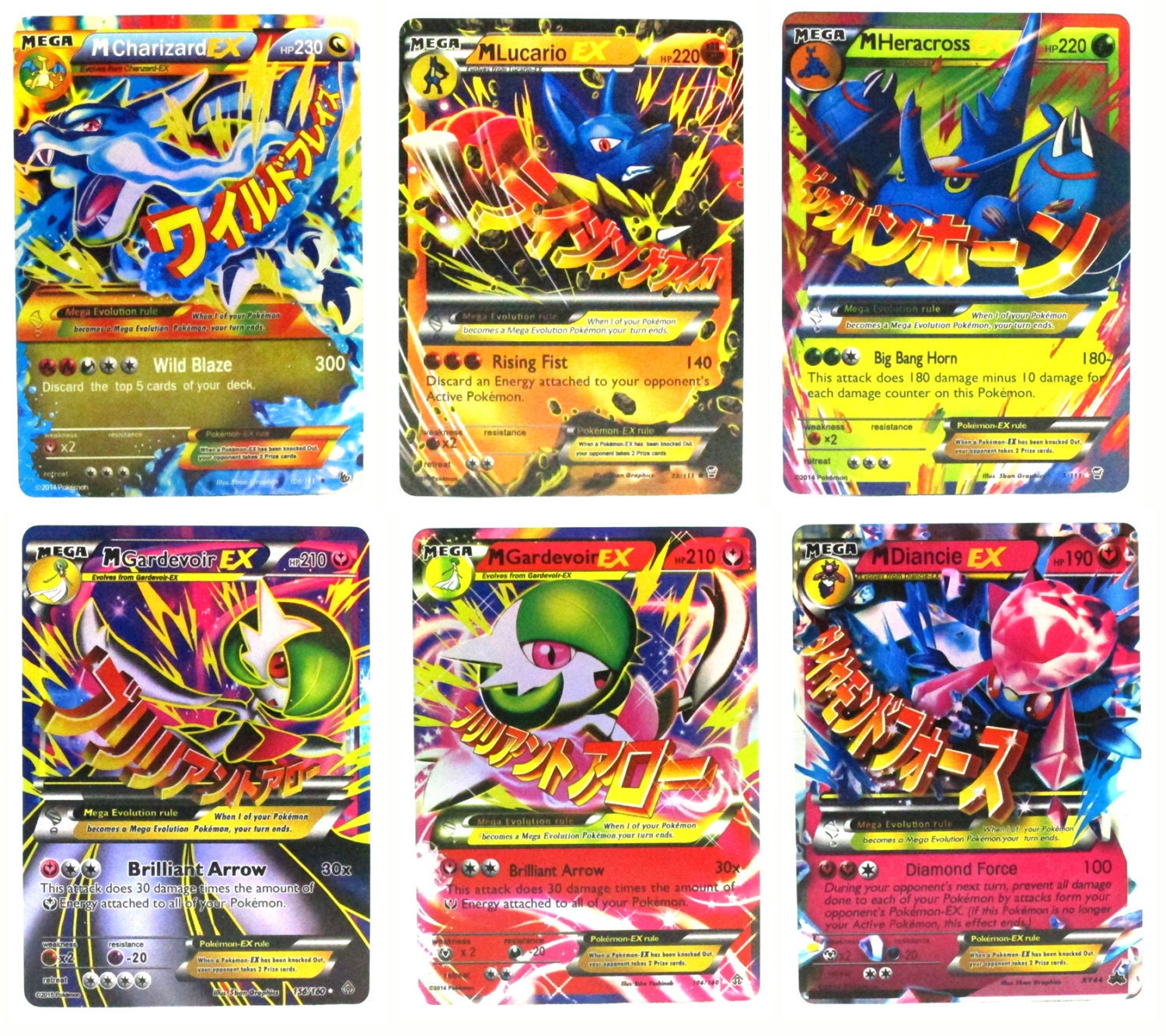 Pokémon Trading Card Game Mega Ex Set of 6 Cards Charizard ...