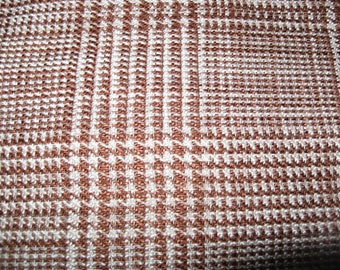 1 1/2 yards 60 wide houndstooth plaid tan brown wool blend fabric