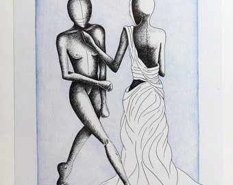 Title: "meeting"-Original Design Framework-pastel and ink on paper-43.5 x 33.5 cm framed