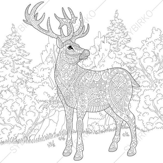 Adult Coloring Pages. Christmas Deer. Reindeer. Zentangle