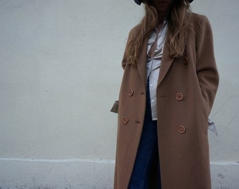 Sale! Vintage Harvé Benard Wool Coat | Double Breasted Camel Coat | Tan Peacoat M
