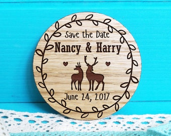 Wooden Save-the-Date Magnets-Deer Save-the-Date magnets-Wood Save the Date Magnets-Wooden Magnets-Engraved Magnets-Rustic Save the Dates