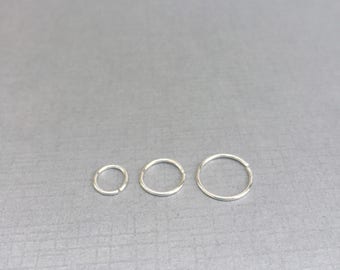 Thin nose ring, forward helix earring hoop, sterling silver septum ring, 20g 22 gauge nose hoop, Silver cartilage earring, 6mm, 8mm, 10mm