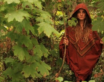 Poncho "Native" -orange and black, special, beautiful, tribal, bohemian, gypsie, hippie, natural, indian, unique, goddess, nomad, shamanic