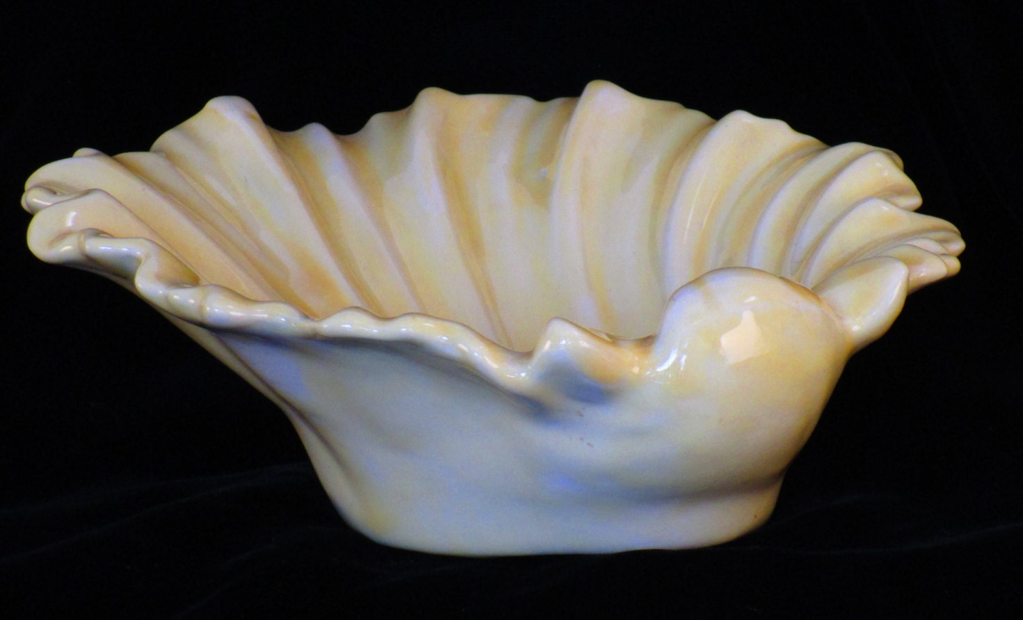 Decorative Yellow Ceramic Shell Shaped Dish or Shallow Bowl
