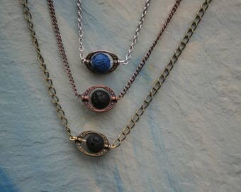 Essential Oil Diffuser Necklace, Lava Stone Necklace, Lava Bead Necklace, Aromatherapy Necklace, Antique Copper, Antique Gold, Silver