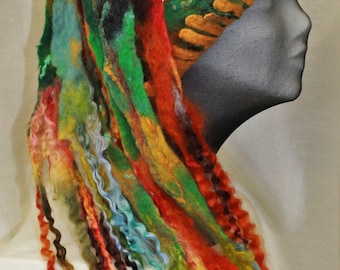 Fancy felt hat with Dreads.Unikat.Boho.Lagenlook.