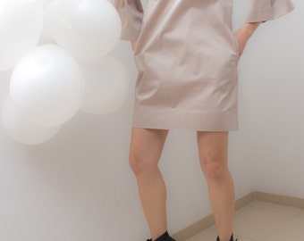 Beige tunic dress, cotton stretch // tunic dress / beige dress / mini dress / cocktail dress