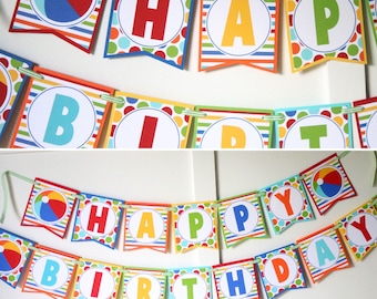 Beach Ball Birthday Banner - Pool Party Birthday Decorations Fully Assembled - Beach Ball Summer Birthday Party Banner