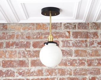 Semi Flush Fixture - Globe Lamp - Modern Pendant Light - Gold Ceiling Light - Brass Pendant Light