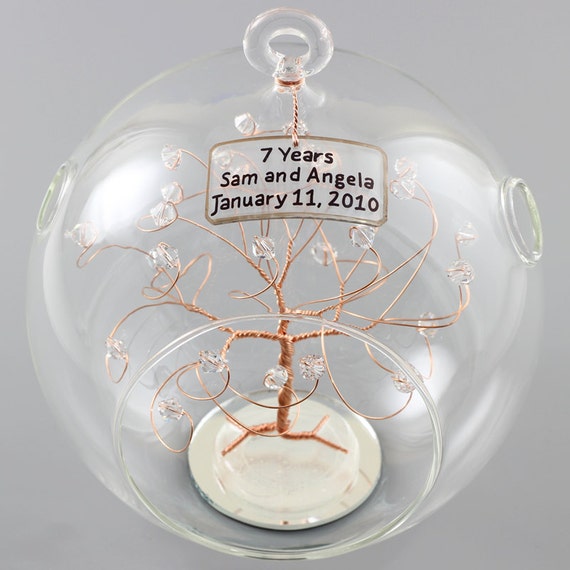 7th Anniversary Gift Personalized Ornament Copper with Clear