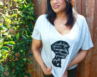 Pride and Prejudice Shirt "Indulge your imagination..." Jane Austen Silhouette, Women's Slouchy V-neck Tee- MADE TO ORDER