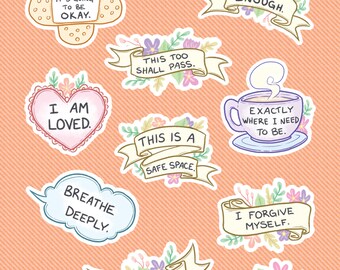 Self Care Stickers affirmations ten sticker sheet set