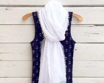 White Cotton Scarf, Cotton Gauze Scarf, Summer Scarf, Lightweight Scarf, Cotton Summer Scarf, Gift Idea, Jannysgirl