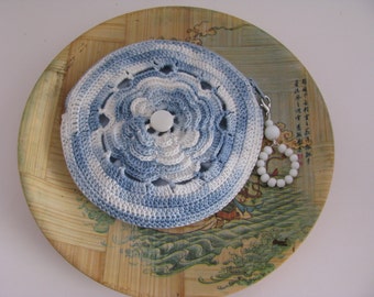 Petite Lily Pouch in Light Blue and White/ fully lined