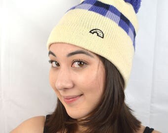 Vintage Wool Knit Winter Ski Slopes Pom Hat