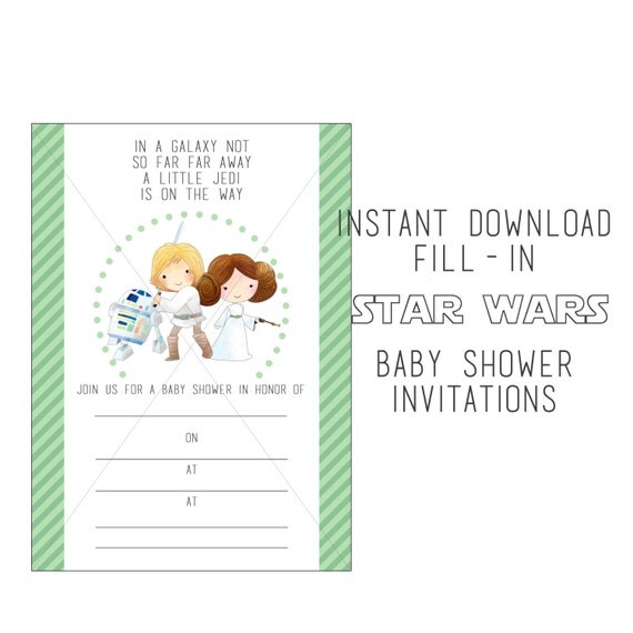 Star Wars Baby Shower Invitation, Instant Download, Fill-in invitation, Star Wars party, Luke Skywalker, Princess Lea, R-2D2, 5x7 Invitation Il_570xn