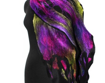 Felted Scarf Long Textured Wool Silk Hand Dyed by FeltedPleasure