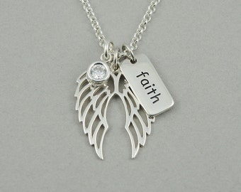 Angel Wing Necklace - Sterling Silver Christian Pendant Jewelry, Teacher Gifts, Charm Necklace, Trendy Necklaces, Birthday, Christian Gift