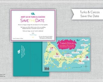 Custom Wedding Map Save the Date (same design but choose your city/location) - Turks and Caicos