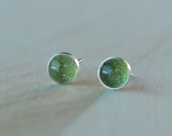 Genuine Peridot Cabachon 6mm - Hypoallergenic Nickel Free Niobium Posts with Argentium Silver Bezels / Nickel Free Titanium Post and Bezel