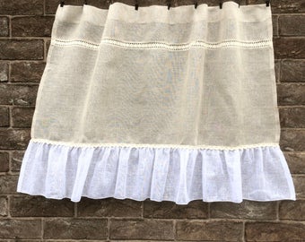 French Cafe Curtain, Rustic Kitchen, Linen Window Curtain, Sheer Curtain, Farmhouse Kitchen