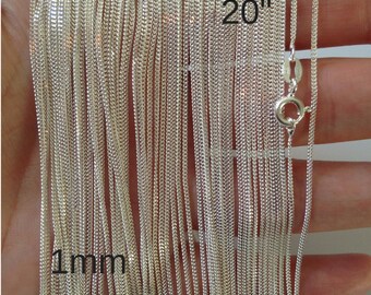 20" Sterling silver chain - beveled curb chain 1mmx0.5mm VCSC20X10X5 - price for one or set of 10 chains