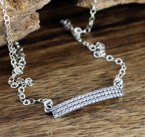 Items similar to CZ Sterling Silver Bar Necklace, Crystal Bar Necklace, Dainty Necklace, Simple