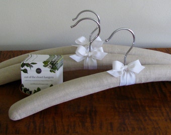 Linen Hangers, Padded Hangers, Flax Linen Hangers, Padded Hangers, Linen Covered Hangers, Natural Linen Hangers, Linen Clothes Hanger Set