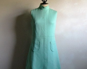 Vintage 1960s Mini Dress Mint 60s GoGo Wool J. Howard Above Knee Day Dress Small