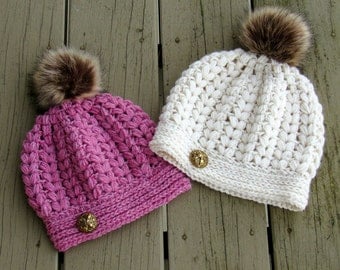Crochet Hat Pattern, Puff Stitch Hat Pattern, Crochet Beanie Pattern, Baby to Woman Sizes, Pearl Beanie