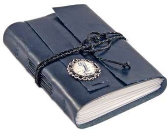 Navy Faux Leather Journal with Lined Paper - Vegan Journal - Travel Journal - Cameo - Lined Paper - Prayer Journal - Notebook