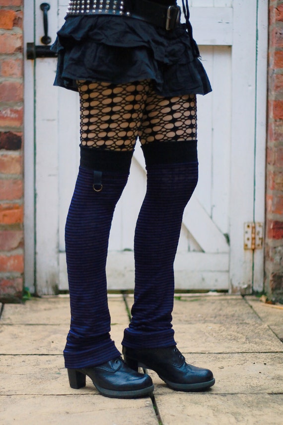 Leg Warmers Purple Stripes - steampunk gothic violet black over the knee by zebraspider steampunk buy now online