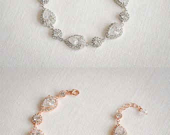 Bridal Bracelet, Crystal Wedding Bracelet, Wedding Jewelry, Crystal Halo Teardrop Wedding Bracelet, Vintage Style Crystal Bracelet, VENETIA