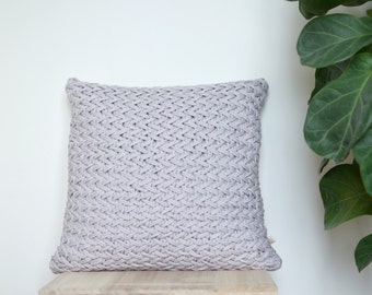 Chunky Knit Cushion | Hand Knit Herringbone Cushion Pillow Cover | SOFT GREY | 45cm/18"