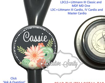 Stethoscope ID Tag, Personalized Flowers Forever 2, See Item Details Tab for Specific Models (Read Carefully), Littmann Stethoscope ID Tags
