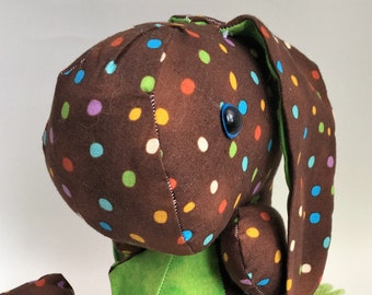 Brown and polka dot spot bunny rabbit fabric stuffed toy
