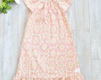 Made to Order Cotton Nightgown, Available in Sizes Baby Girl 6 Months thru Toddler Girl 4T, Rose and Ruffle