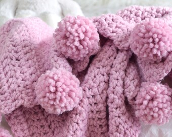 pom pom scarf faux fur Cream Blanket Afghan Hygge Crochet Pom Cozy Knit Throw Pom / pom pom scarf faux fur Cream Blanket Afghan Hygge Crochet Pom Cozy Knit Throw Pom /