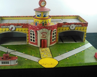 Vintage Toy Airport Superior Toys Tin Lithograph Play Set, 1950s