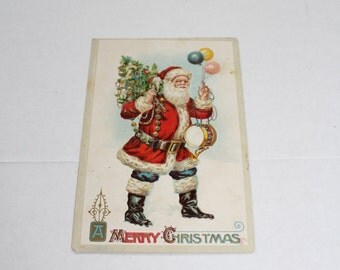Antique Christmas Postcard Santa Claus with Balloons & Toys