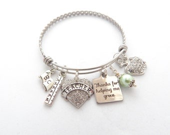 TEACHER Jewelry, Teacher Gift, Teacher appreciation, Gifts for Teachers, Teacher Bracelet, Thank you for helping me grow End of year gift,