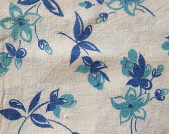 vintage FULL feed sack fabric -- shades of blue floral print