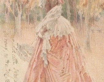 Proper Lady On A Stroll Through The Woods Original Antique Art Postcard