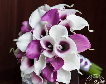 Purple calla lily bouquet, bridal wedding bouquet, real touch calla lily bouquet, picasso calla lilies, wedding bouquets, fake flowers