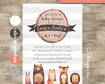 Woodland Baby Shower Invitation Printable, Instant Download. DIY PDF, woodland baby shower, forest animals, fall baby shower, baby boy, T2
