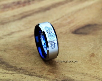 top quality tungsten ring 8mm doctor who time lord design beveled ring with blue interior - Dr Who Wedding Ring top quality tungsten ring 8mm doctor who time lord design beveled ring with blue interior - Dr Who Wedding Ring